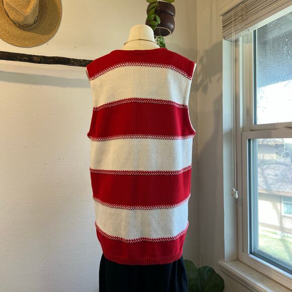 Liz Claiborne Red & White Chunky Cotton Knit Sweater Long Vest Size Medium - Picture 4 of 12
